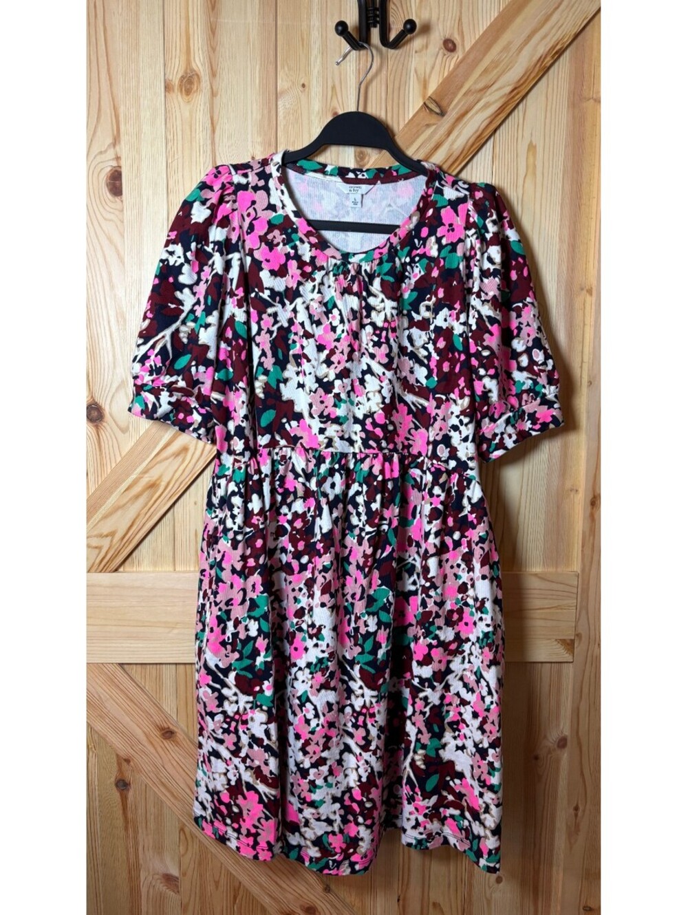 Crown & Ivy Floral Print Puff Sleeve Dress Large